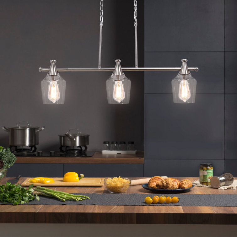 Breakwater Bay Yeet 3 - Light Brushed Nickel Kitchen Island Pendant & Reviews | Wayfair